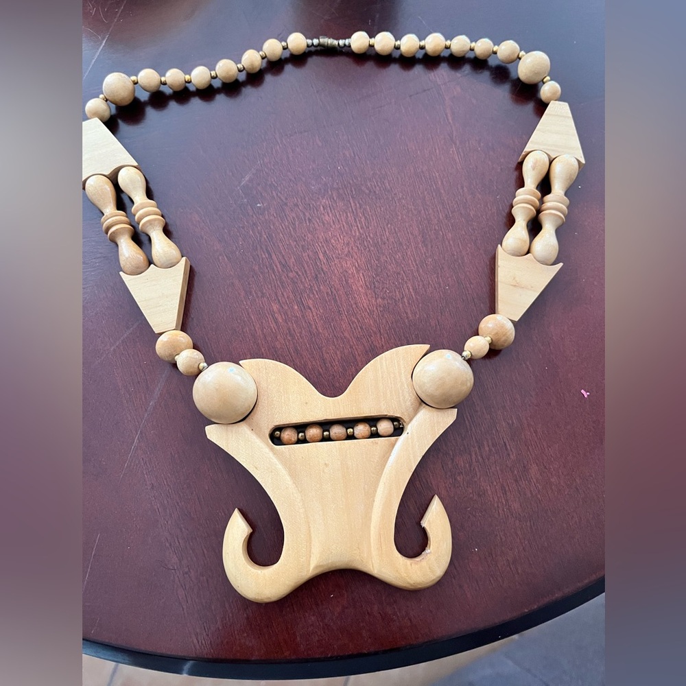 “Honeycomb Abacus, Butterfly” Wooden Statement Necklace